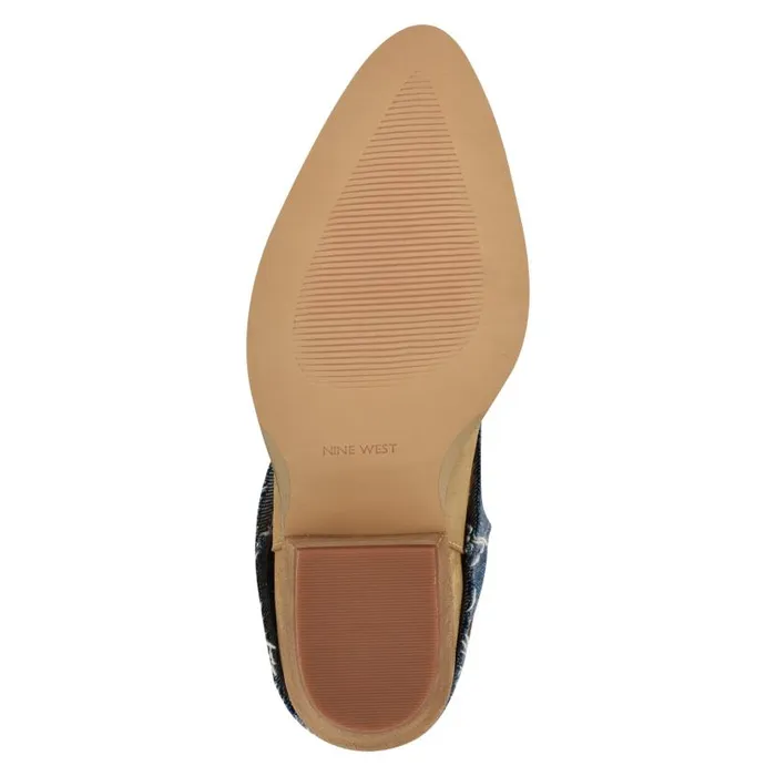 Ringer Detailed Western Boots Denimnatural Suede Women Nine West Boots and Booties