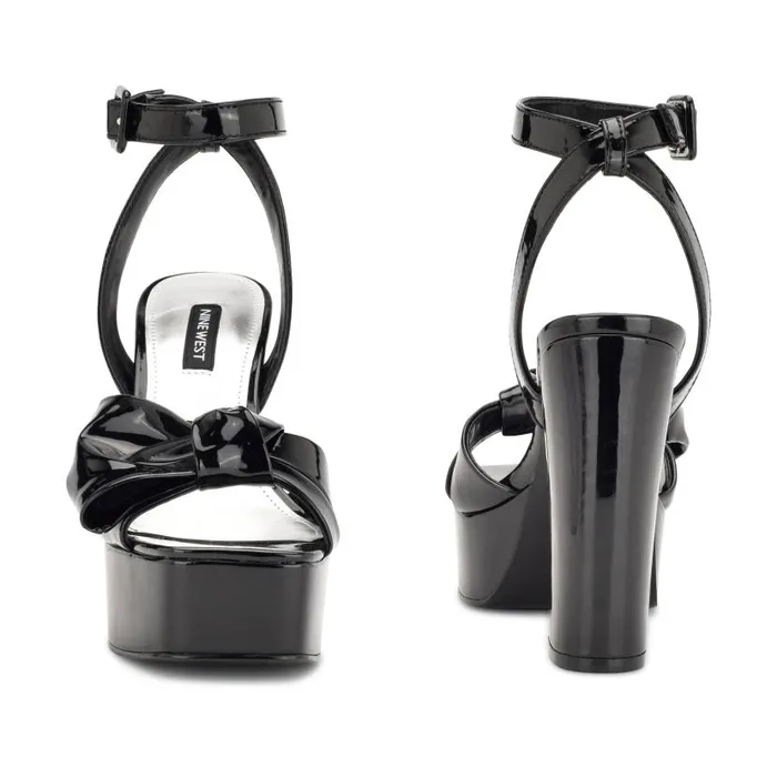 Rippa Platform Sandals Black Patent Women Nine West Heels