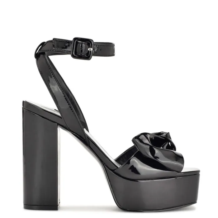 Rippa Platform Sandals Black Patent Women Nine West Sandals
