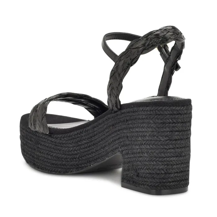 Rivva Heeled Espadrille Sandals Black Raffia Women Nine West Heels