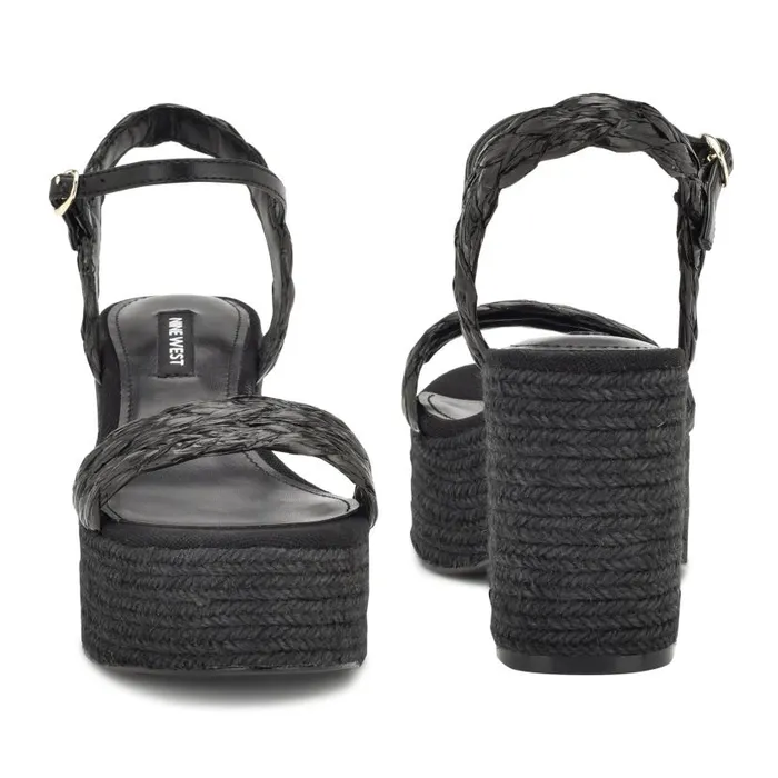 Rivva Heeled Espadrille Sandals Black Raffia Women Nine West Heels