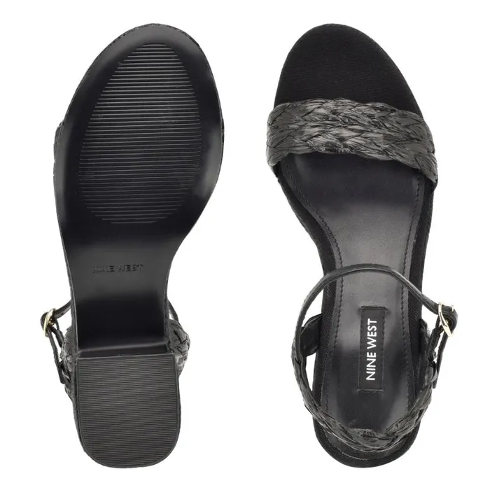 Rivva Heeled Espadrille Sandals Black Raffia Women Nine West Sandals