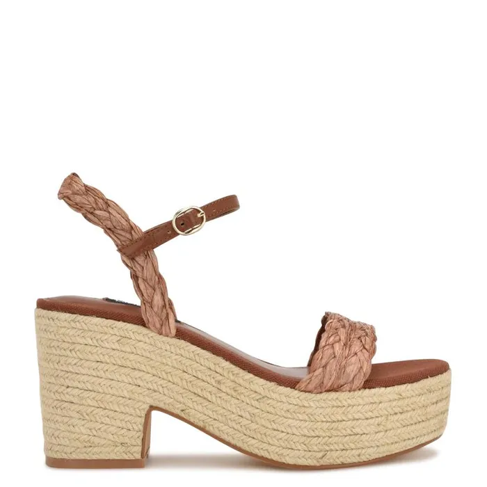 Rivva Heeled Espadrille Sandals Brown Raffia Women Nine West Heels