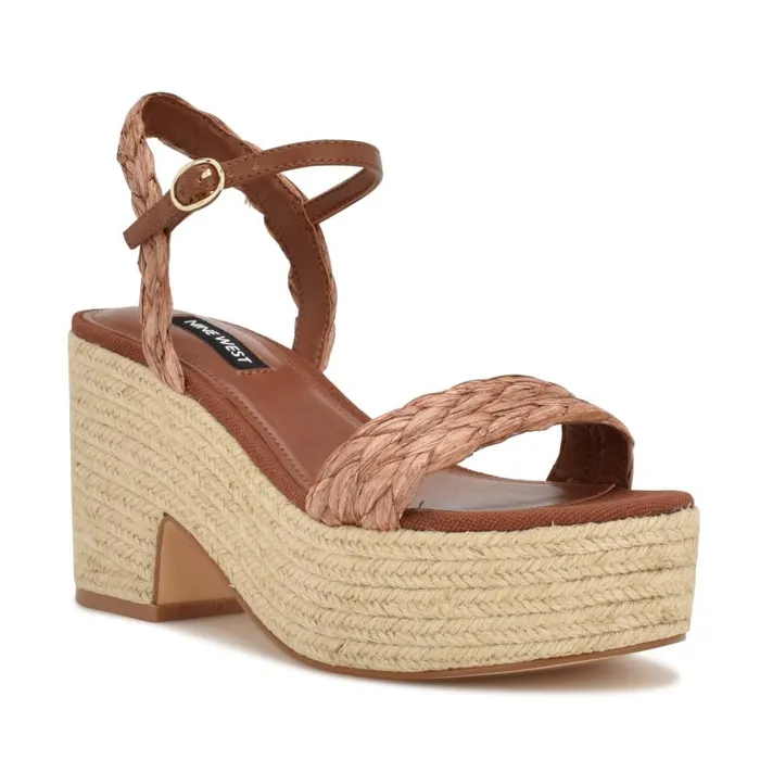 Rivva Heeled Espadrille Sandals Brown Raffia Women Nine West Heels
