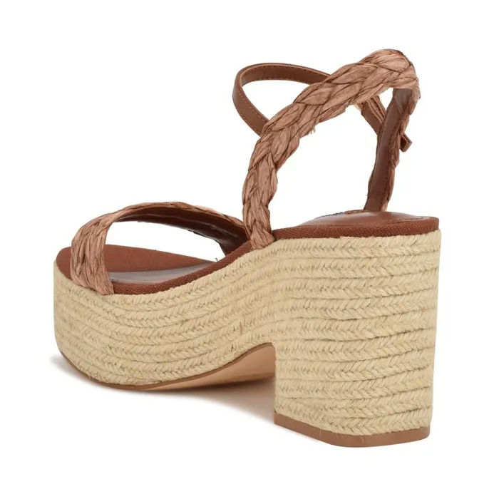 Rivva Heeled Espadrille Sandals Brown Raffia Women Nine West Heels