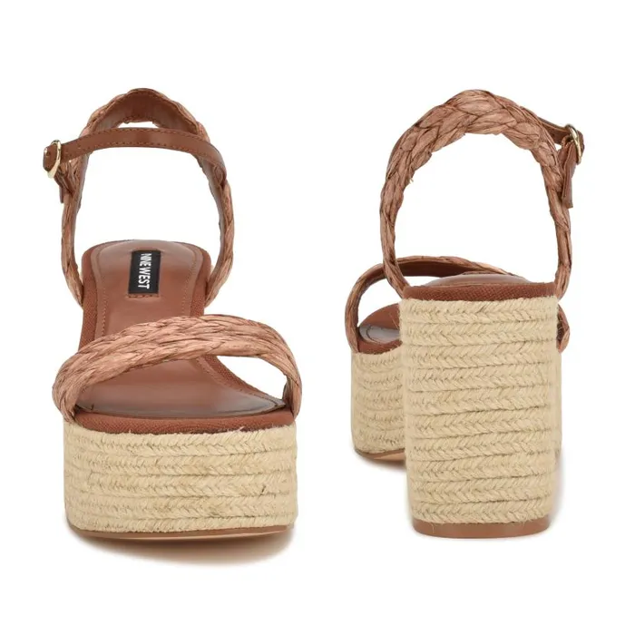 Rivva Heeled Espadrille Sandals Brown Raffia Women Nine West Heels