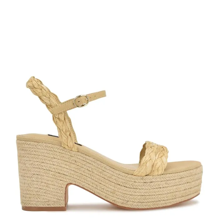 Rivva Heeled Espadrille Sandals Natural Raffia Women Nine West Heels