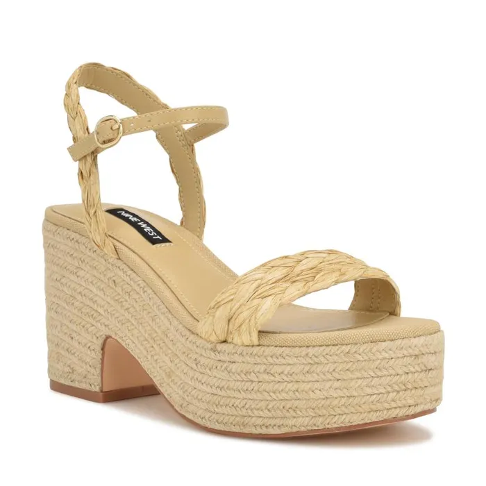 Rivva Heeled Espadrille Sandals Natural Raffia Women Nine West Heels