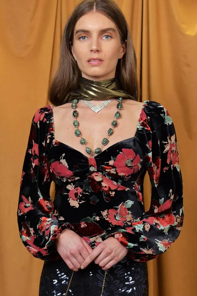 RIXO Tops Bridgette Black Poppy Burnout 8211 Women RIXO Tops Bridgette Black Poppy Burnout 8211 Women