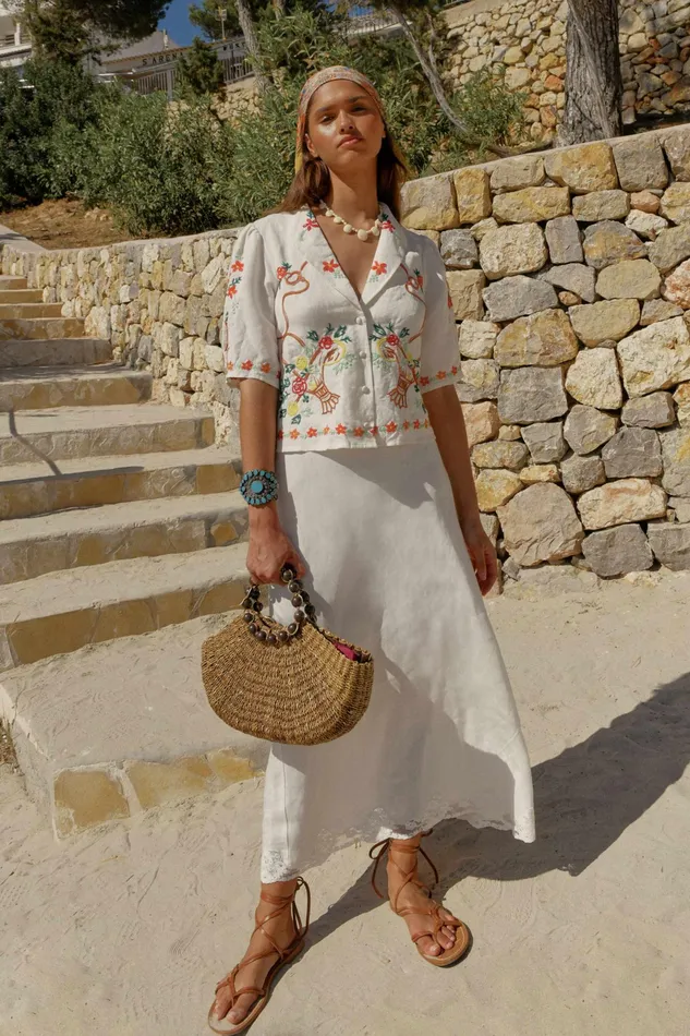 RIXO Tops Caterina Basket Embroidery Cream 8211 Women RIXO Tops Caterina Basket Embroidery Cream 8211 Women