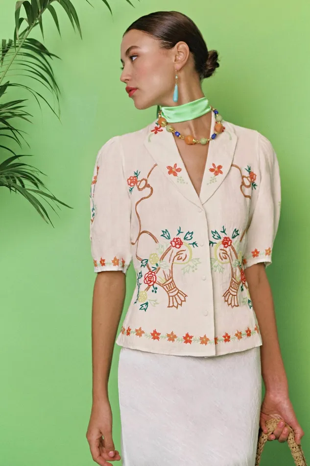 RIXO Tops Caterina Basket Embroidery Cream 8211 Women RIXO Tops Caterina Basket Embroidery Cream 8211 Women