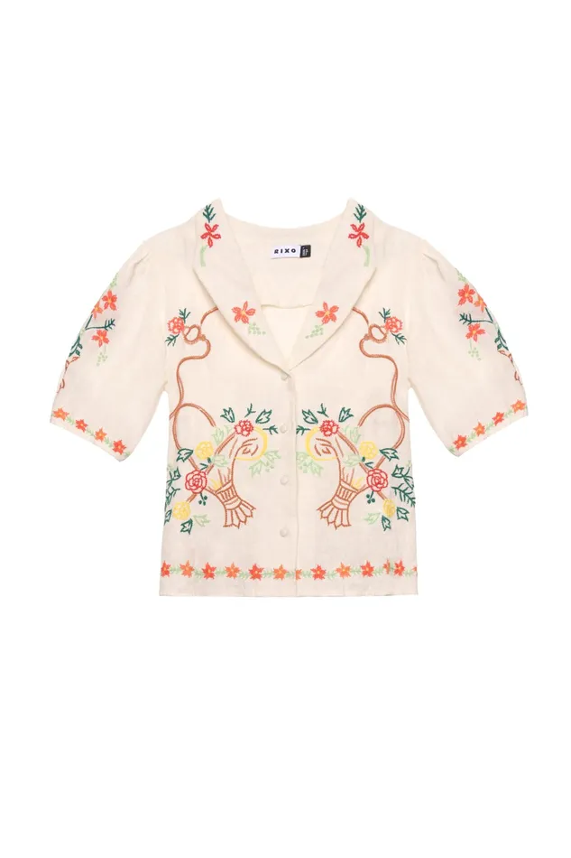 RIXO Tops Caterina Basket Embroidery Cream 8211 Women RIXO Tops Caterina Basket Embroidery Cream 8211 Women