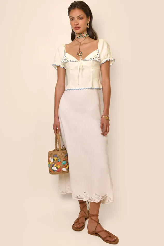 RIXO Tops Didi Daisy Embroidery Cream 8211 Women RIXO Tops Didi Daisy Embroidery Cream 8211 Women