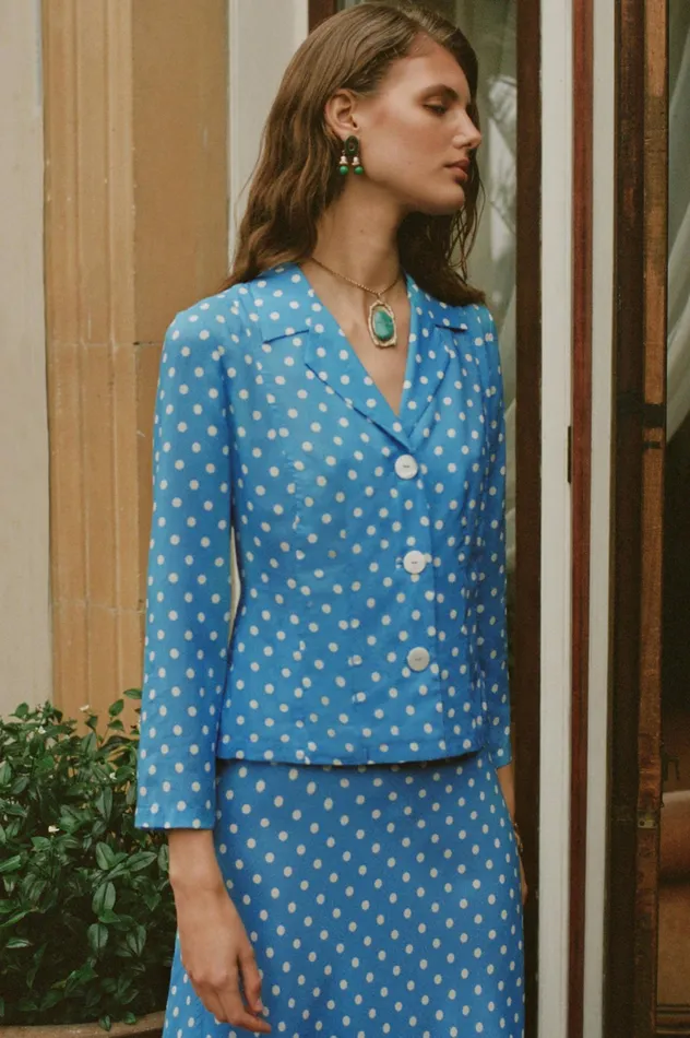 RIXO Tops Maisie Polka Dot Blue 8211 Women