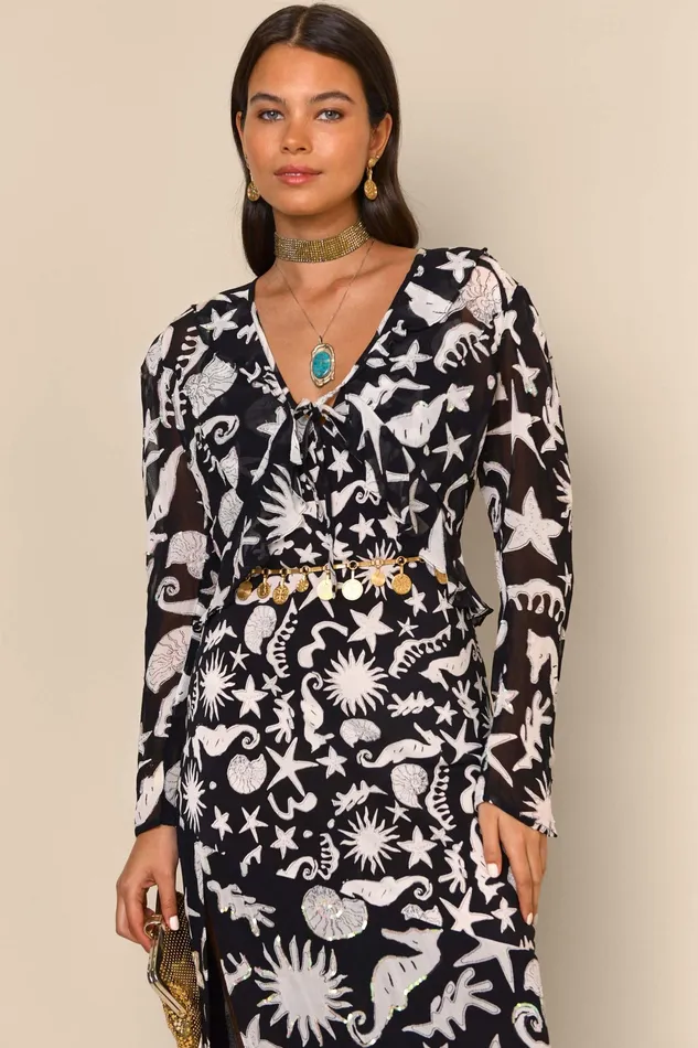 RIXO Tops Neelu Sequin Ocean Black 8211 Women