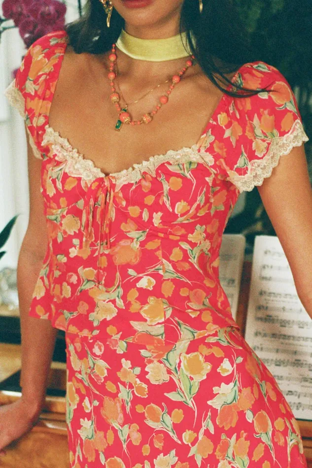 RIXO Tops Rosella Fontainhas Floral Coral 8211 Women