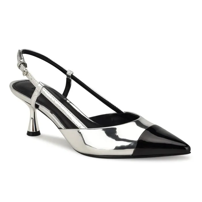 Rizzy Cap Toe Slingbacks Silver Women Nine West Heels