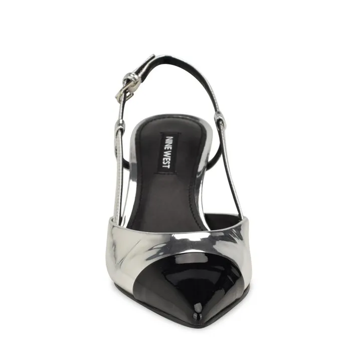 Rizzy Cap Toe Slingbacks Silver Women Nine West Heels