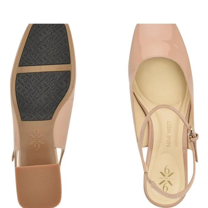 Roslin 92159 Block Heel Pumps Nude Patent Women Nine West Heels