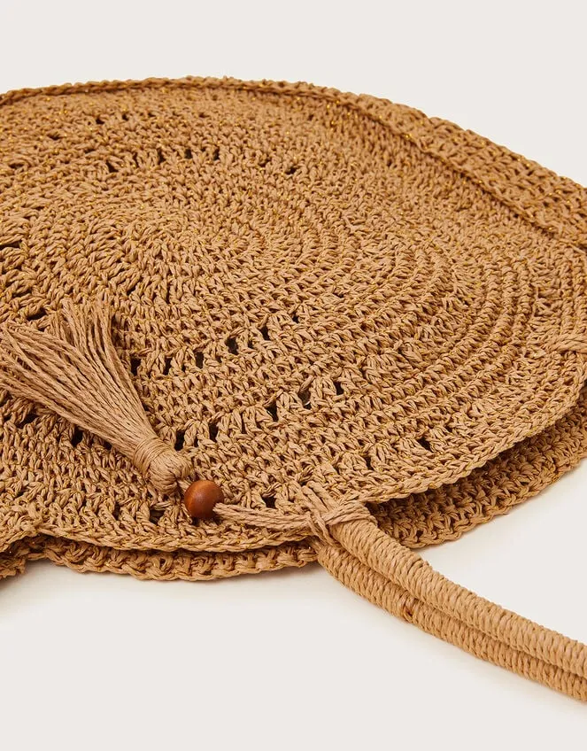 Round Metallic Raffia Bag Women Monsoon Bags and Purses