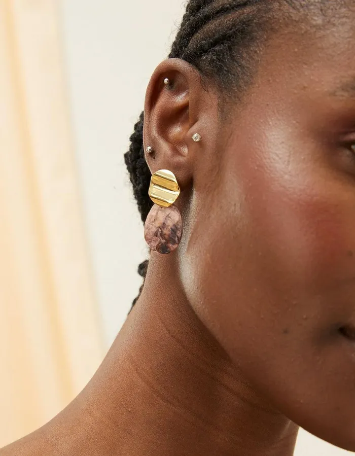 Round Shell Earrings Gold Women FatFace Jewellery