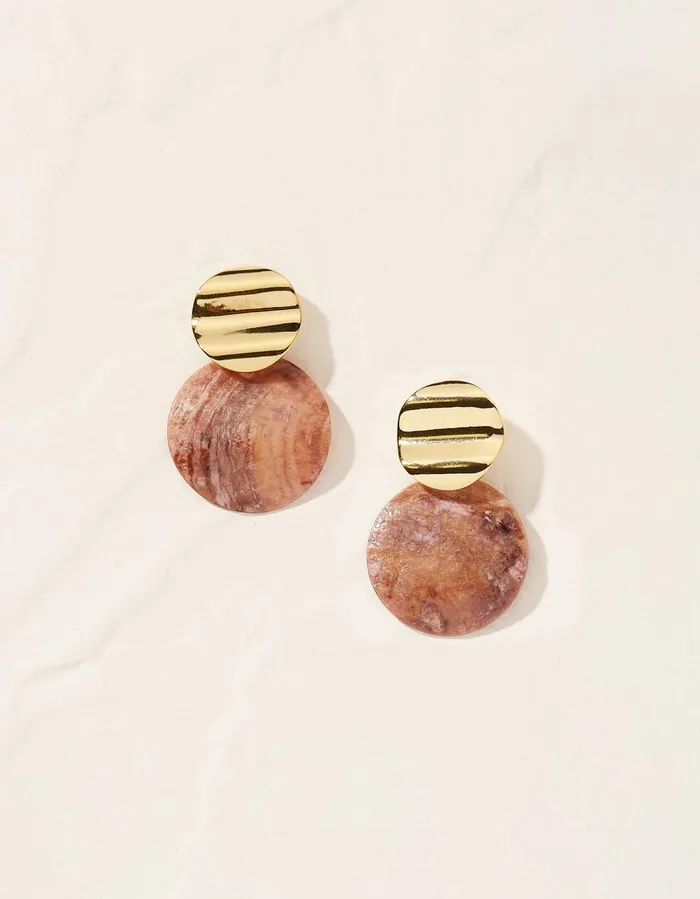 Round Shell Earrings Gold Women FatFace Jewellery