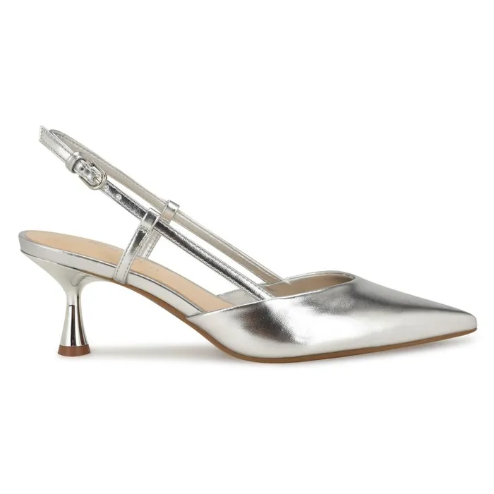 Rowen Pointy Toe Slingbacks Silver Women Nine West Heels