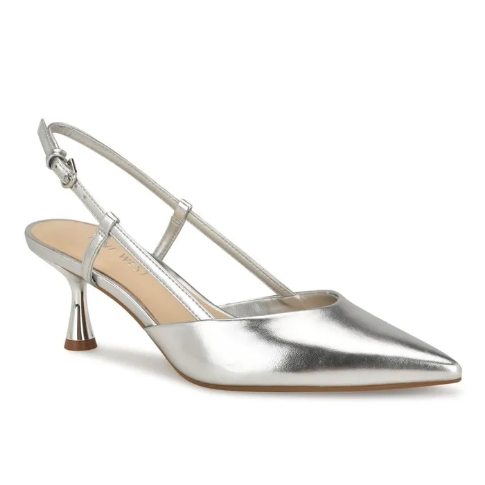Rowen Pointy Toe Slingbacks Silver Women Nine West Heels