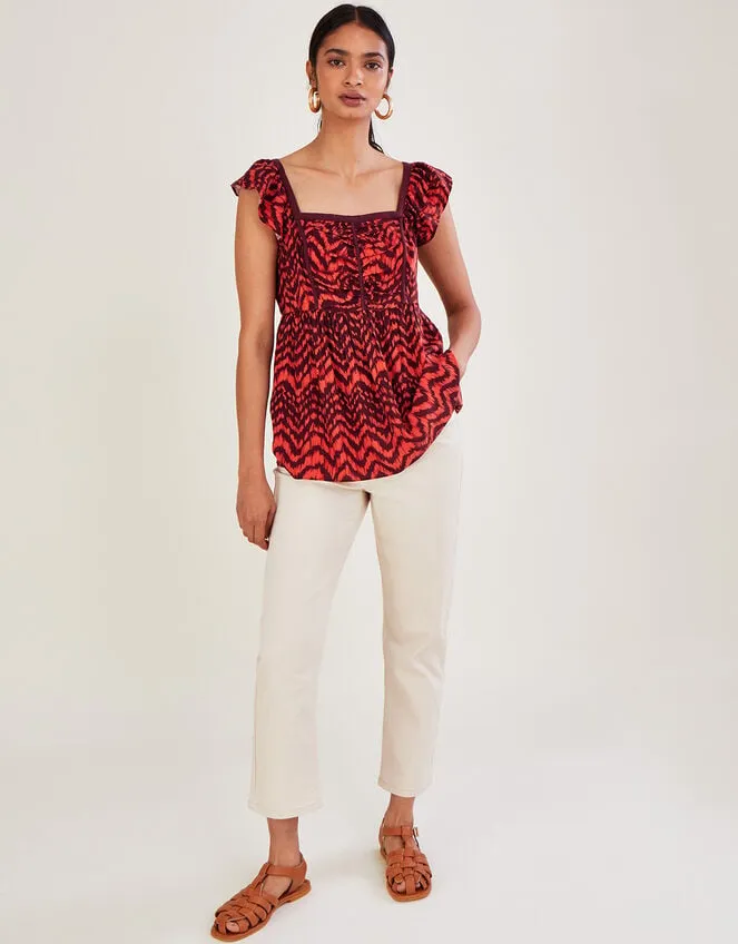 Ruched Bodice ZigZag Animal Print Top Red Women Monsoon Tops and Blouses