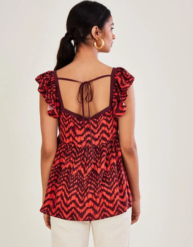 Ruched Bodice ZigZag Animal Print Top Red Women Monsoon Tops and Blouses