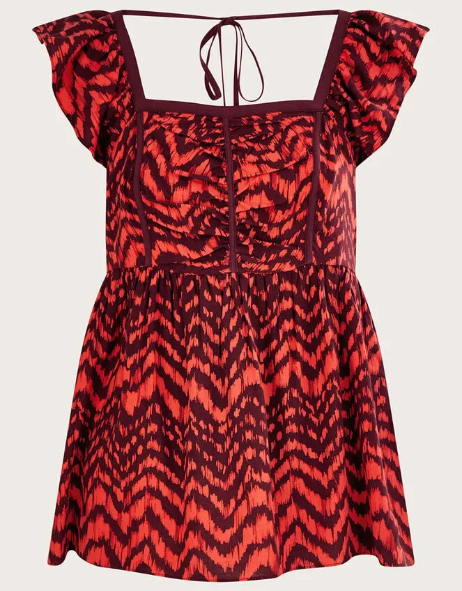 Ruched Bodice ZigZag Animal Print Top Red Women Monsoon Tops and Blouses