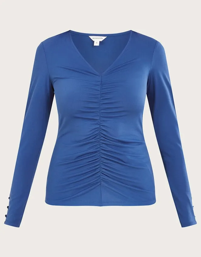 Ruched Front Jersey Top With Recycled Polyester Blue Women Monsoon Tops and Blouses
