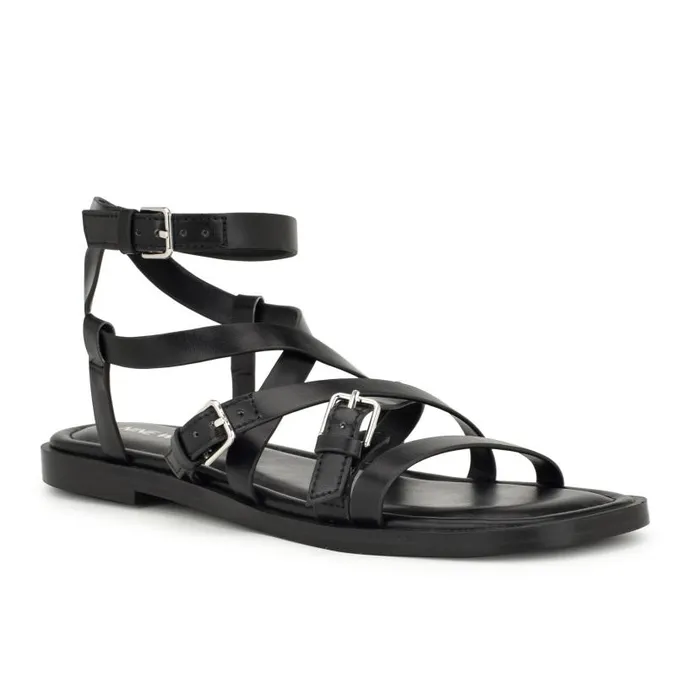 Rulen Flat Strappy Sandals Black Women Nine West Sandals