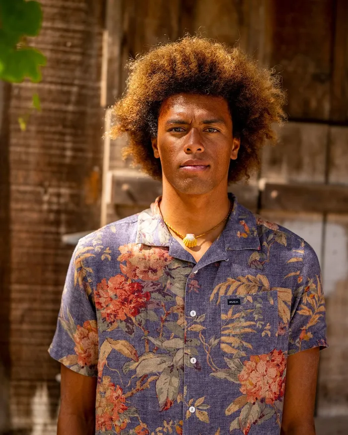 RVCA Flannels Flannels Beat Print Short Sleeve Shirt Indigo Ind
