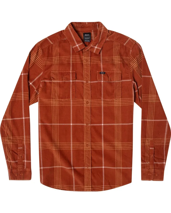 RVCA Flannels Flannels Blues Walk Cord Long Sleeve Shirt Brick Red Brk