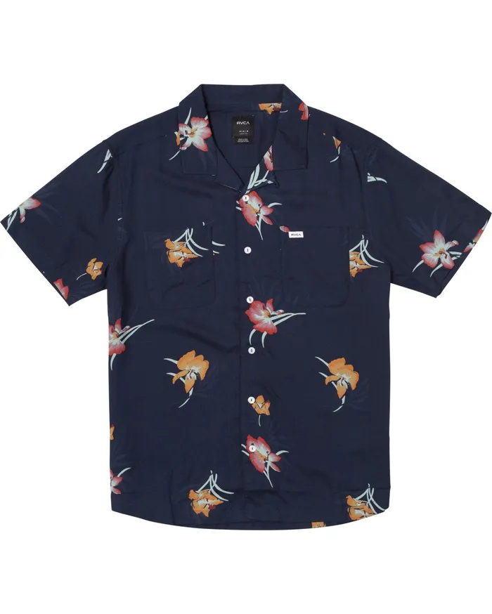RVCA Flannels Flannels Cliffs Floral Short Sleeve Shirt Navy Marine Myv