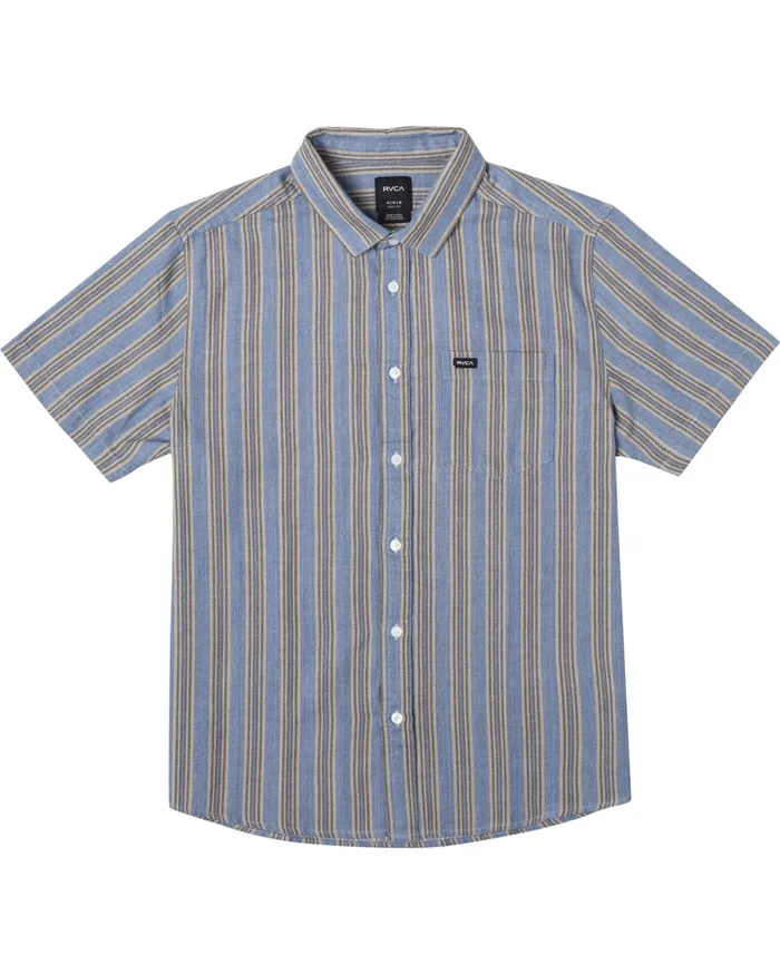RVCA Flannels Flannels Harbour Stripe Short Sleeve Shirt Denim Den Near Me