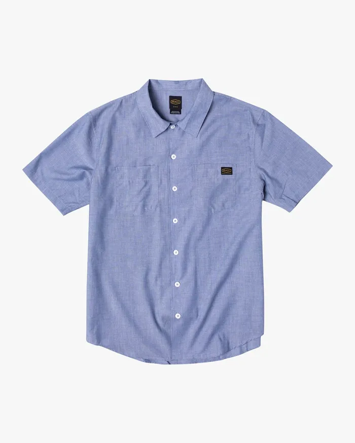 RVCA Flannels Flannels Recession Day Shift Short Sleeve Shirt Blue Chambray Bec