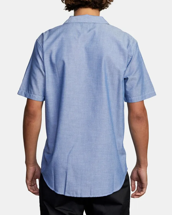 RVCA Flannels Flannels Recession Day Shift Short Sleeve Shirt Blue Chambray Bec