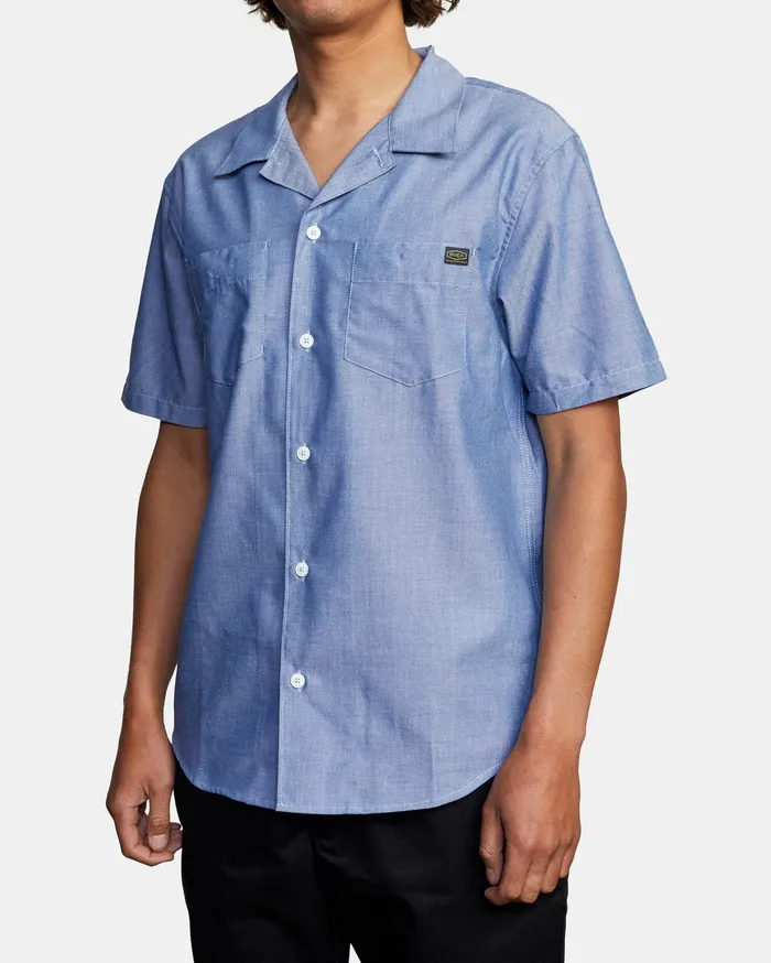 RVCA Flannels Flannels Recession Day Shift Short Sleeve Shirt Blue Chambray Bec
