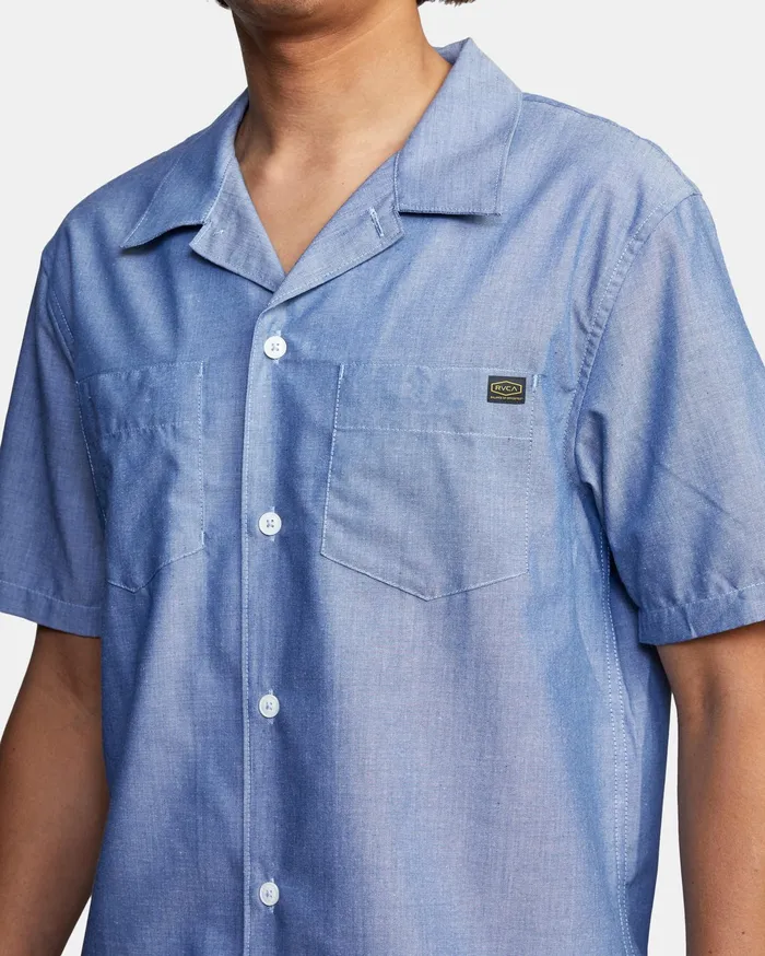 RVCA Flannels Flannels Recession Day Shift Short Sleeve Shirt Blue Chambray Bec