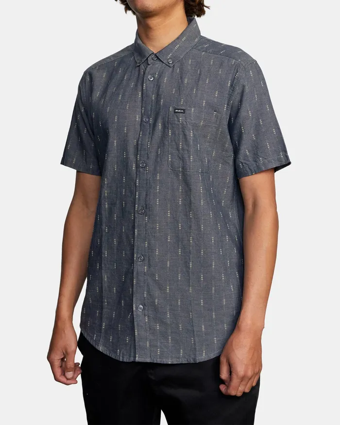 RVCA Flannels Flannels Thatll Do Dobby Short Sleeve Shirt Moody Blue Mbl