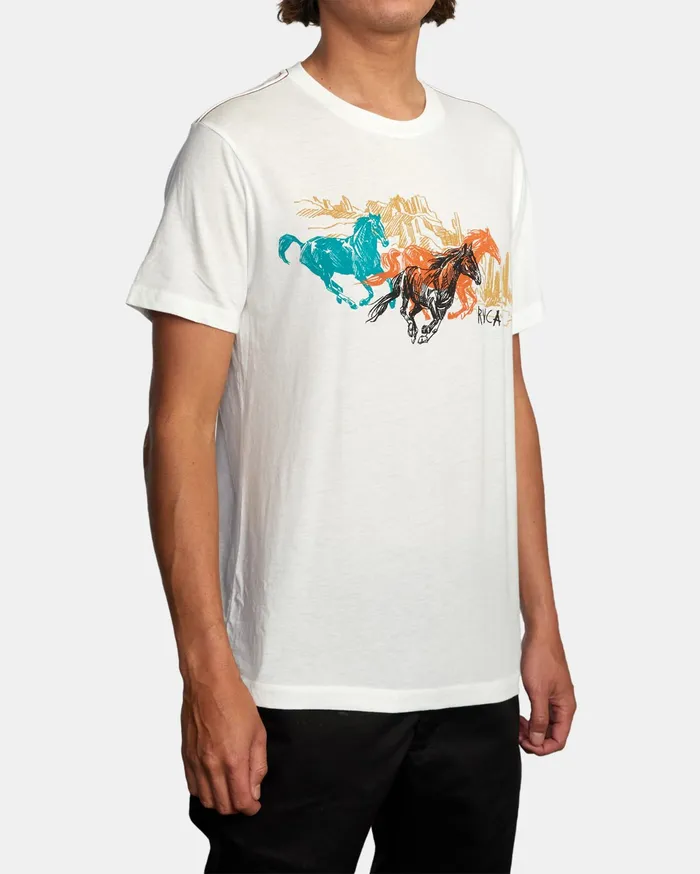 RVCA Mens Artist Tees Ben Horton Wyld Horses Short Sleeve Tee Antique White Anw