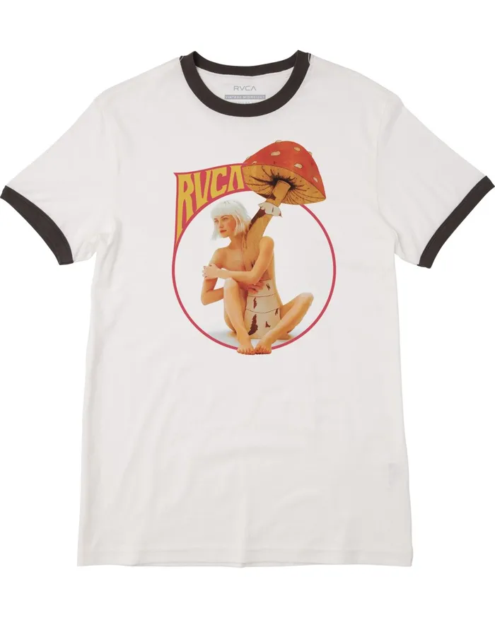 RVCA Mens Artist Tees Dana Trippe Pulp Fusion Short Sleeve Ringer Tee White Black Wtk RVCA Mens Artist Tees Dana Trippe Pulp Fusion Short Sleeve Ringer Tee White Black Wtk