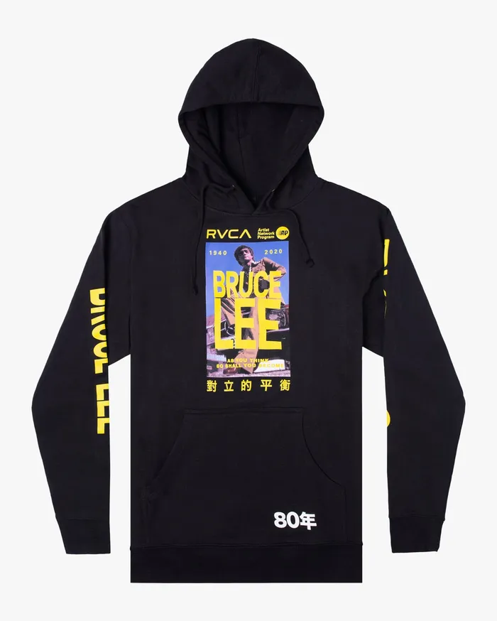 RVCA Mens Hoodies Bruce Lee As You Think Pullover Hoodie Black Blk Casaul