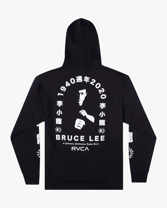 RVCA Mens Hoodies Bruce Lee Eighty Years Pullover Hoodie Black Blk Cheap On Sale