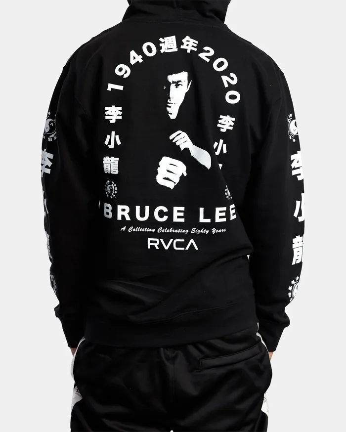 RVCA Mens Hoodies Bruce Lee Eighty Years Pullover Hoodie Black Blk Cheap On Sale