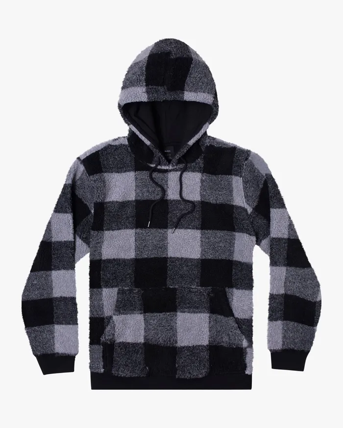RVCA Mens Hoodies Ells Plaid Sherpa Hoodie Rvca Black Rvb Popular