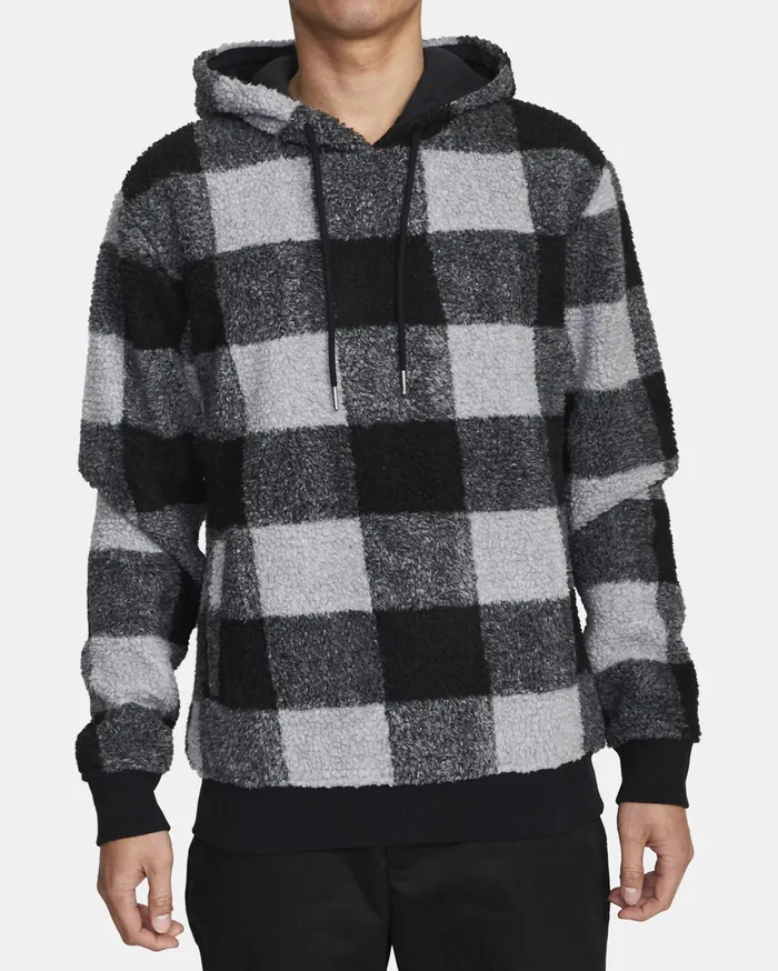RVCA Mens Hoodies Ells Plaid Sherpa Hoodie Rvca Black Rvb Popular