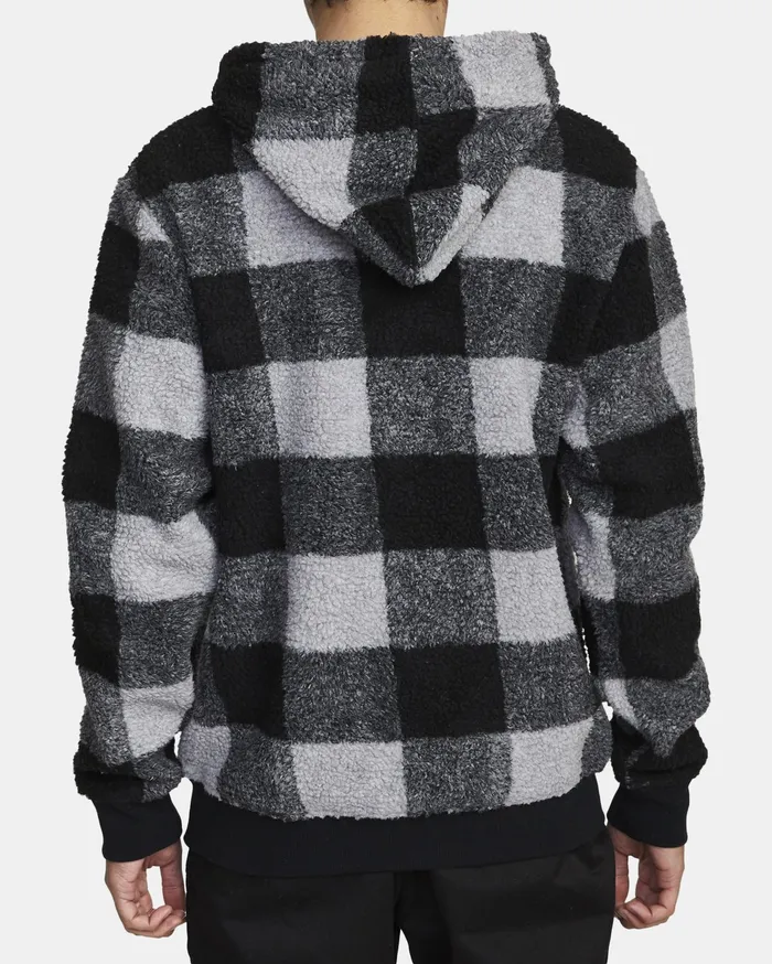 RVCA Mens Hoodies Ells Plaid Sherpa Hoodie Rvca Black Rvb Popular